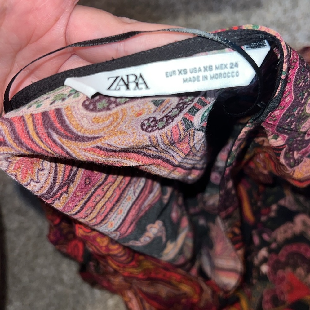 NWOT Zara paisley print smocked a neck button down dress Size XS - Picture 10 of 12